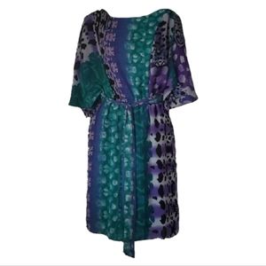 Elegant Multicolor Midi Dress MADISON PAIGE Purple Turquoise Green ¾ Sleeves